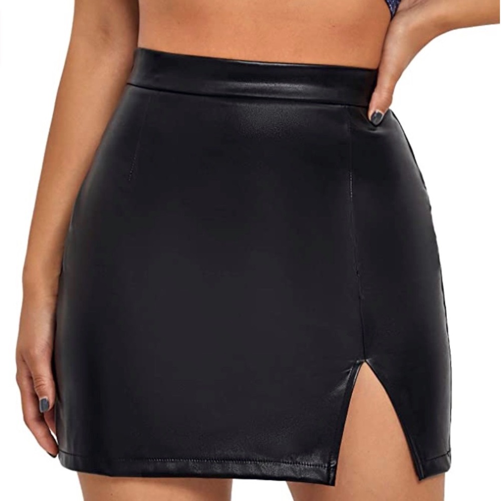 SheIn High Waisted Faux Leather Spilt Skirt XS Black $23